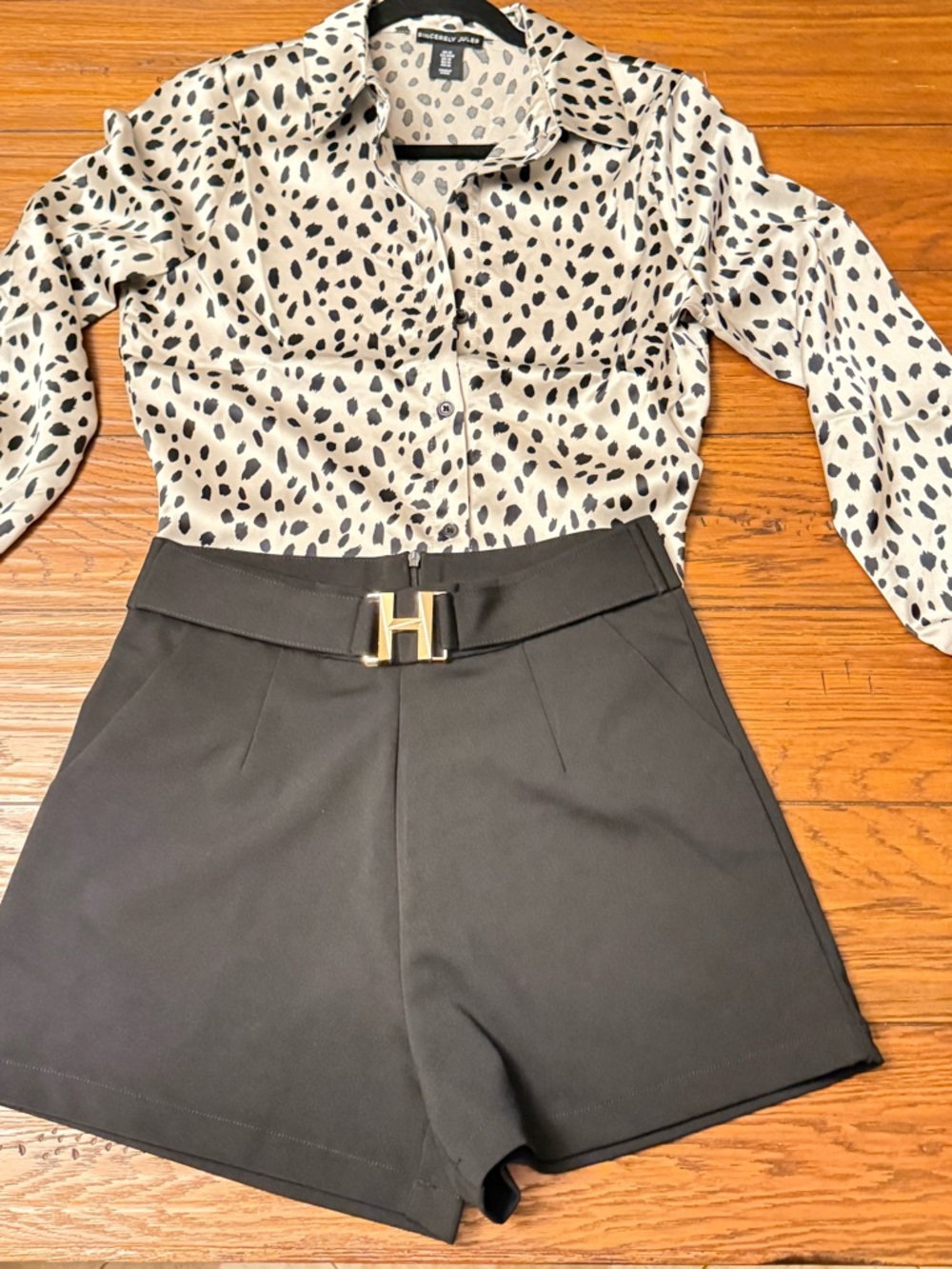 Sincerely Jules Black High-Waist Shorts with Gold H Buckle